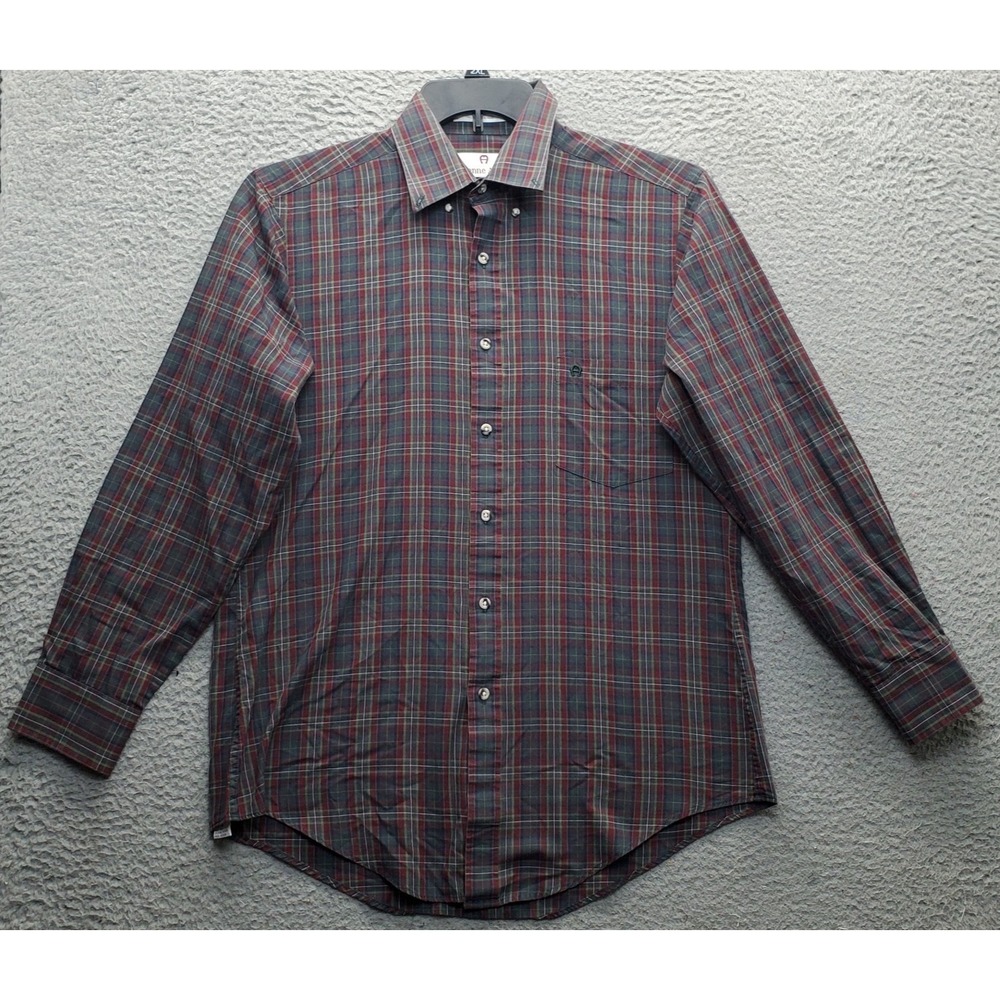 Etienne Aigner Dress Shirt Men 15.5 Multi Plaid Classic Fit Collared Button-Down